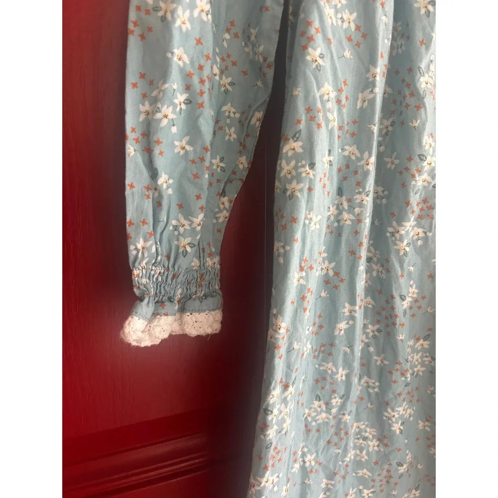 Scarlet Darkness Nightgown Floral Peter Pan Collar‎ Ruffle Cottagecore bin B